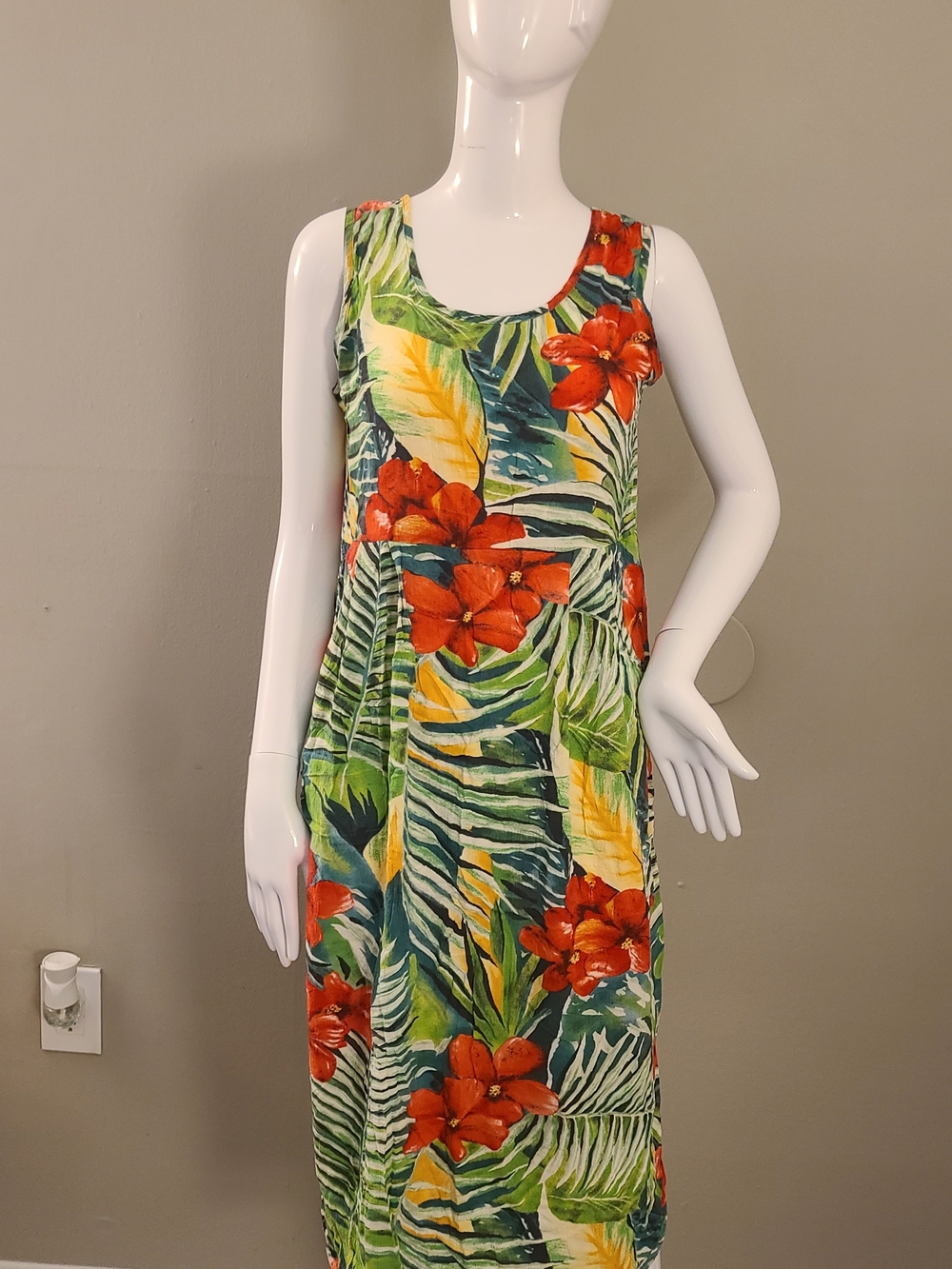 Jams World Tropical Floral Sleeveless Swim Cover-Up Dress - Red & Green